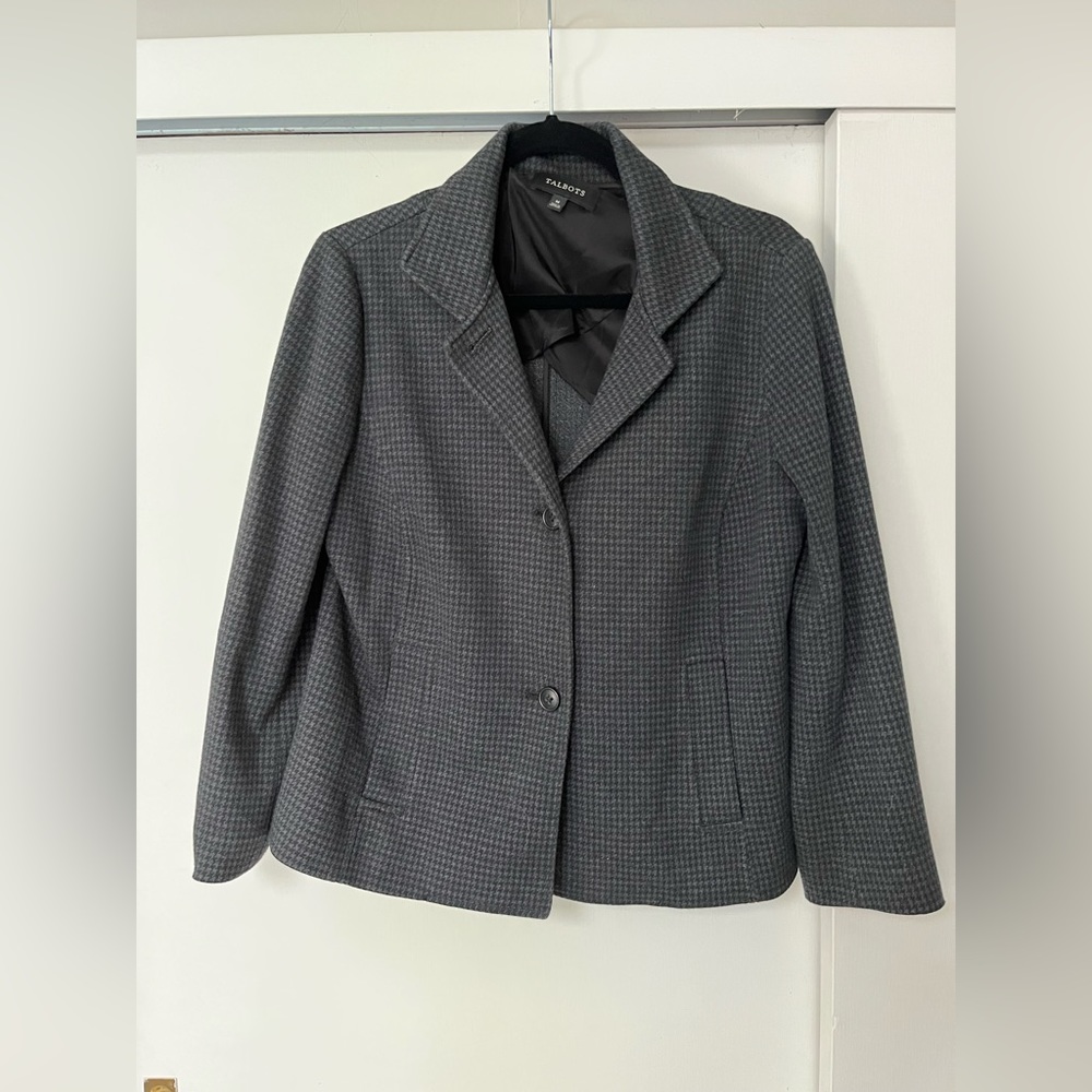 Talbots Black & Gray Houndstooth Blazer, Sz Medium